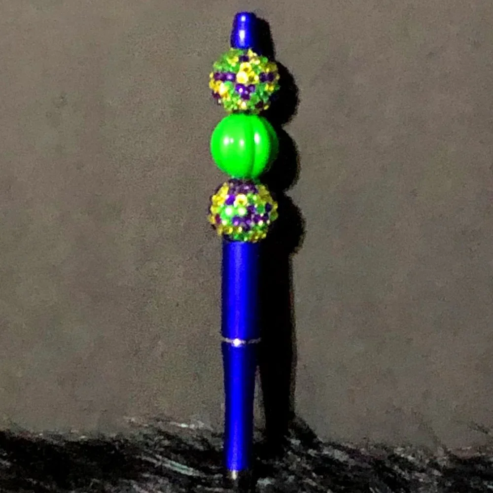 Handmade Purple/Green/Yellow and Royal‎ Blue Beaded Ballpoint Pen